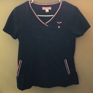 Black with pink and white piping KOI scrubs set.